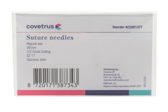 Suture Needles - Regular Eye, 12/Pk - 1/2 circle, reverse cutting